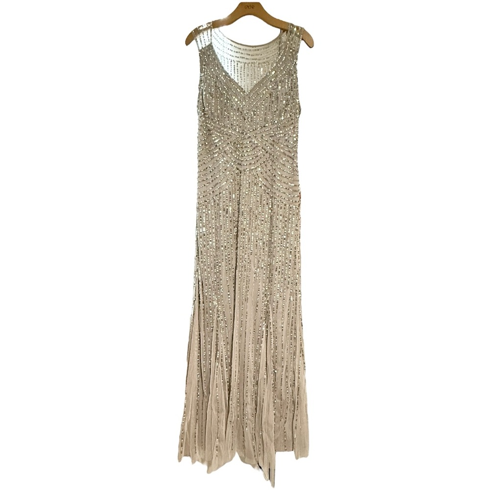 Patra Beaded Sleeveless Evening Gown Dress Size 14 Silver Gray